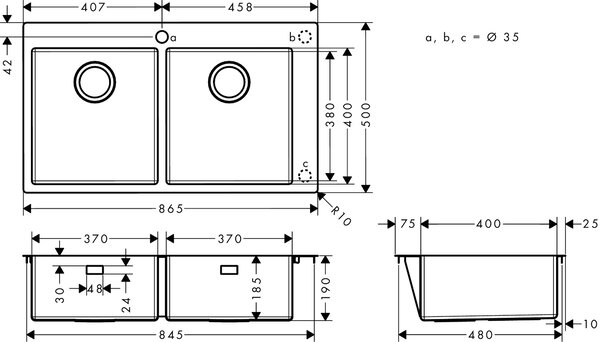 Hansgrohe S 71 chiuveta din otel 86.5x50 cm 43303800