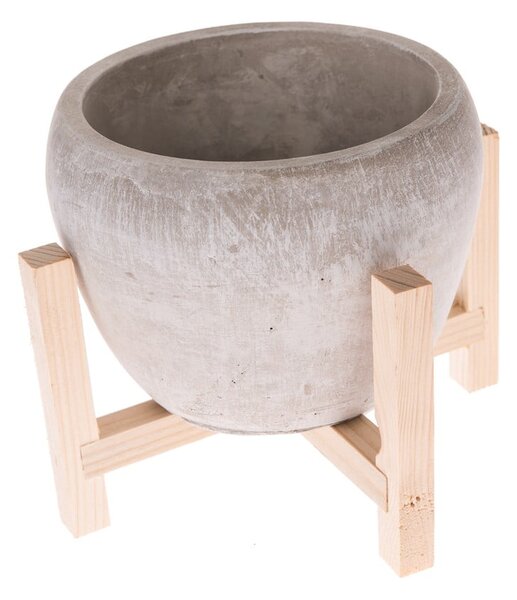 Ghiveci din beton cu suport din lemn Dakls Natural, ø 19 cm, gri