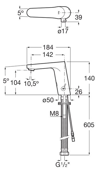Roca L30-E baterie lavoar stativ electrică crom A5A5809C00