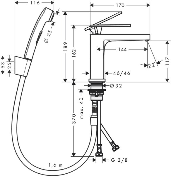 Hansgrohe Tecturis E baterie lavoar cu duș bideu stativ crom 73210000