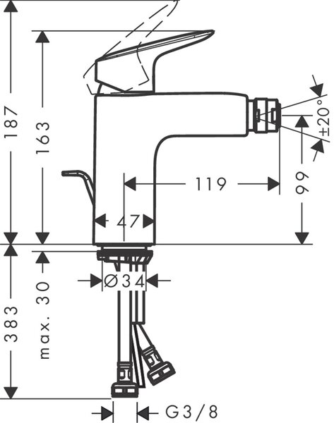 Hansgrohe Logis baterie bideu stativ negru 71200670