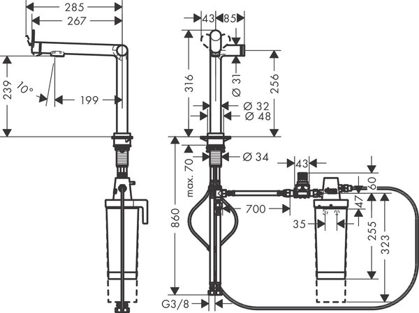 Hansgrohe Aqittura M91 baterie pentru filtru apă pe picior crom 76804000