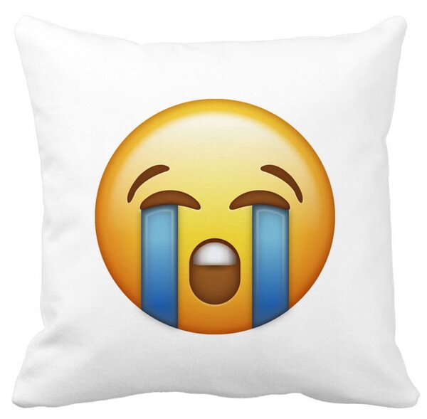Perna Decorativa Patrata Emoji Cry, 40x40 cm, Alba, Mata, Husa Detasabila, Burduf