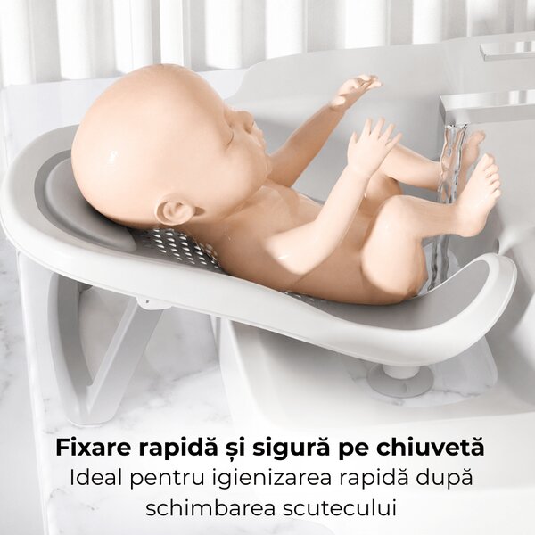 Suport baie bebe Kidizi EasyRinse 2 in 1 – pentru spalarea bebelusului in chiuveta dupa schimbarea scutecului sau in cadita