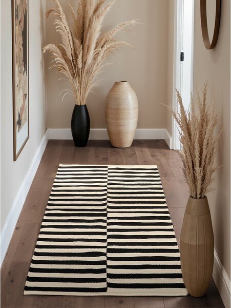 Covor tip traversă negru-alb reversibil/țesut manual din lână 80x200 cm Donna – Hanse Home