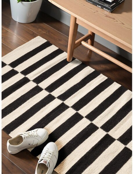 Covor tip traversă negru-alb reversibil/țesut manual din lână 80x200 cm Donna – Hanse Home