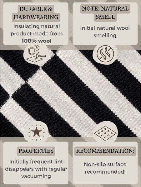 Covor tip traversă negru-alb reversibil/țesut manual din lână 80x200 cm Donna – Hanse Home