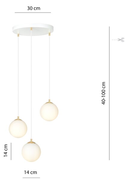 Emibig Royal lampă suspendată 3x10 W alb-auriu 1244/3