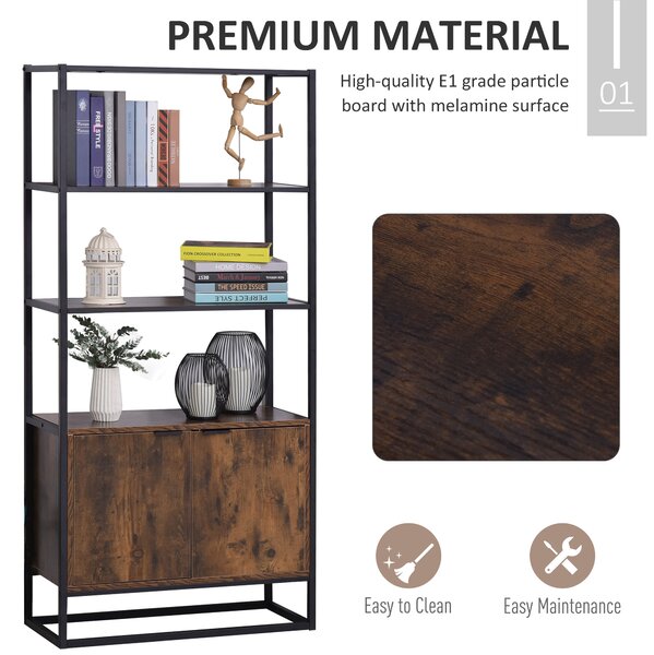 HOMCOM Biblioteca cu 3 Rafturi, Design Inaltat, din Lemn, Cadru din Metal, Negru si Maro 76x33x162.5cm | Aosom Romania