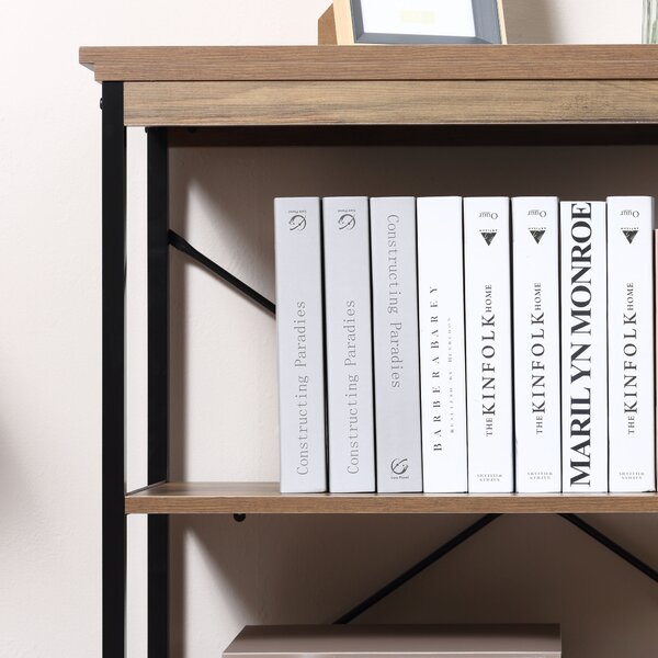 HOMCOM Raft Bibliotecă Stil Industrial, Panouri MDF și Cadru Metalic, 80x36x81.3cm, Maro | Aosom Romania