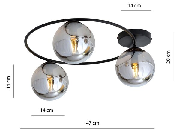 Emibig Sopra lampă de tavan 3x10 W negru-fumuriu 1256/3