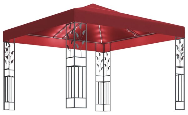 Pavilion cu șir de lumini LED, roșu vin, 3x3 m
