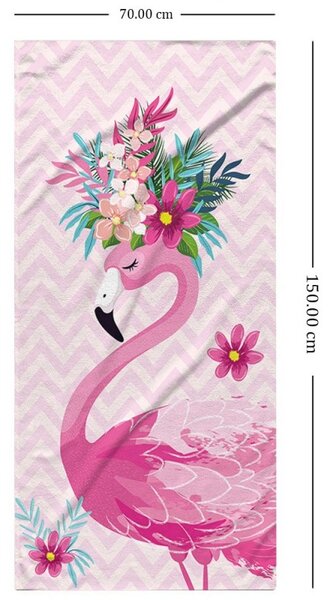 Prosop de plaja FLAMINGO CU FLORI 70 x 150 cm colorat