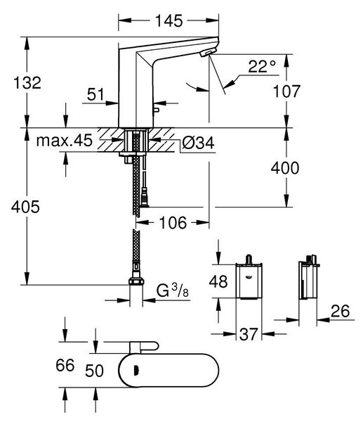 Grohe Eurosmart baterie lavoar stativ electrică crom 36366002