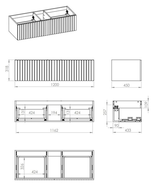 Elita Asami dulap 120x45x31.8 cm sub chiuveta pe perete stejar RE081200006690