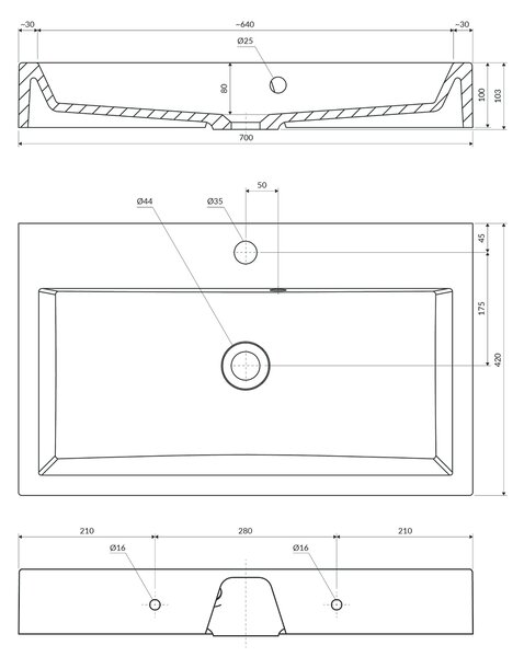 Omnires Thasos M+ lavoar 70x42 cm dreptunghiular clasică-de blat alb luciu THASOS700ZPBP