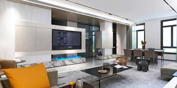Focar semineu electric 3D cu vapori de apa incorporabil, Led, cu sunet, 8 culori, Wi-Fi cu APP internet, ElectricSun MISTique MARE 150cm