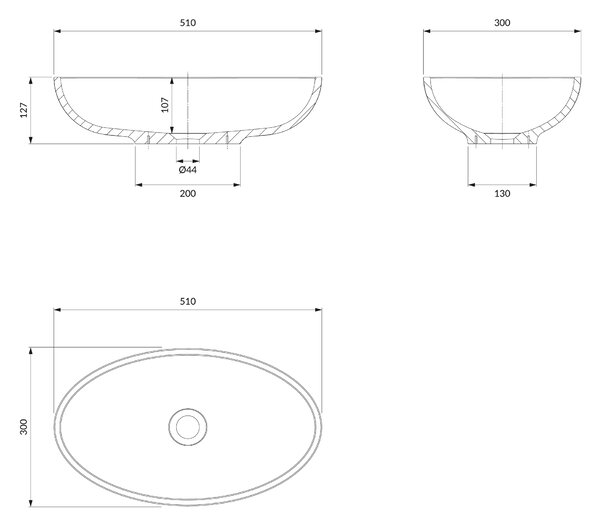 Omnires M+ lavoar 51x30 cm ovale de blat alb luciu CreteBP
