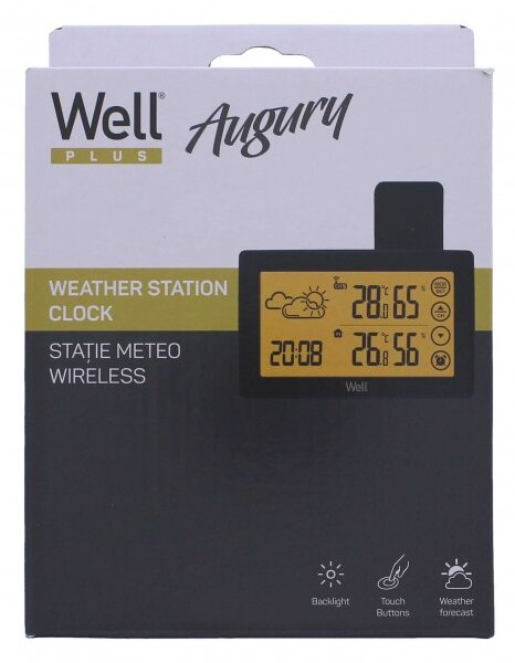 Statie meteo fara fir Well Augury, ecran tactil, senzor extern, ceas, temperatura, calendar, alarma
