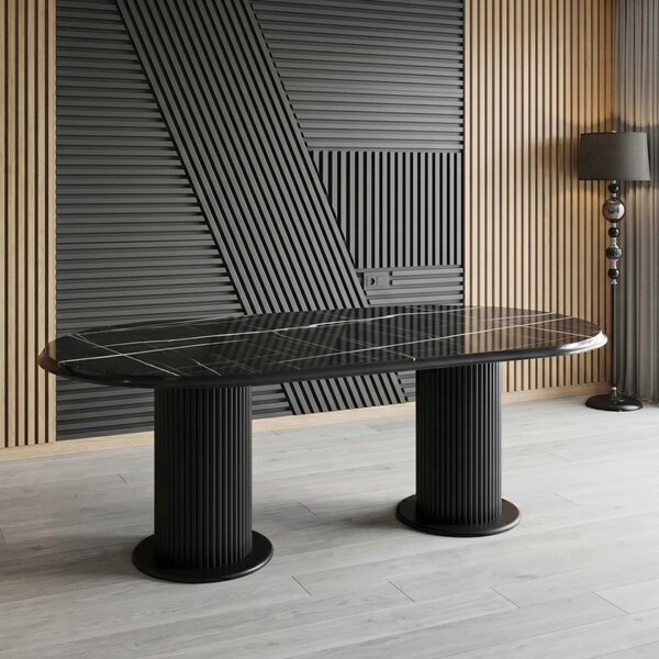 Masă fixă Ovală Marmo Negru Marmorat 180×90 cm