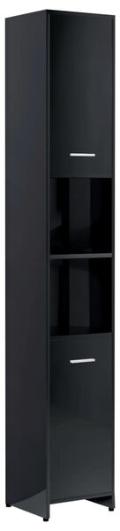 Dulap de baie, negru extralucios, 30x30x183,5 cm, PAL
