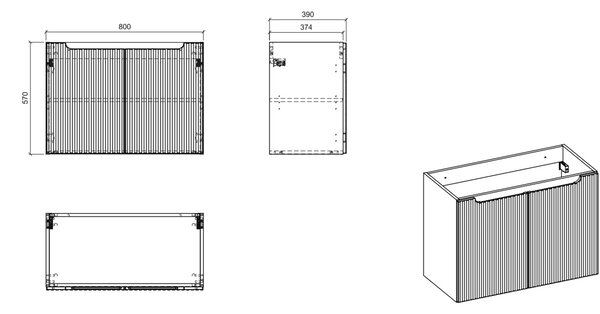 Comad Nova Black dulap 80x39x57 cm negru NOVA BLACK D2 82-80-2D