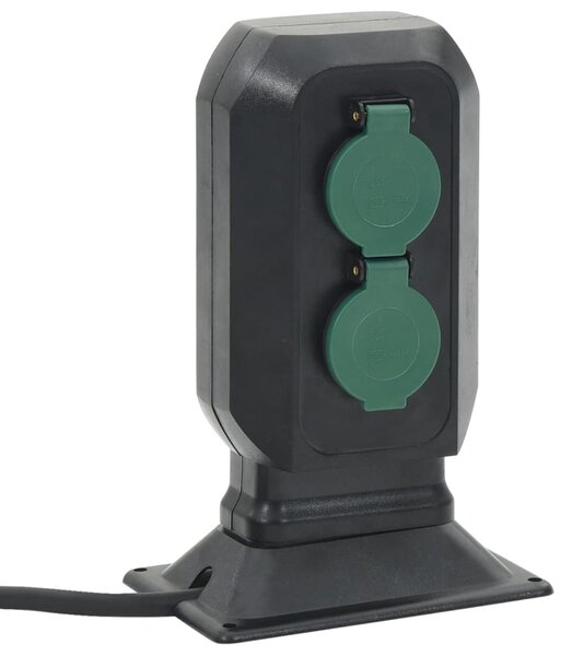 Priză de exterior cu țăruș și 2 căi, negru/verde, 15,5x11x24 cm