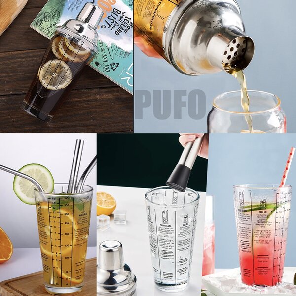 Shaker din sticla Pufo Cocktail cu capac pentru bar si cocktail, 450 ml
