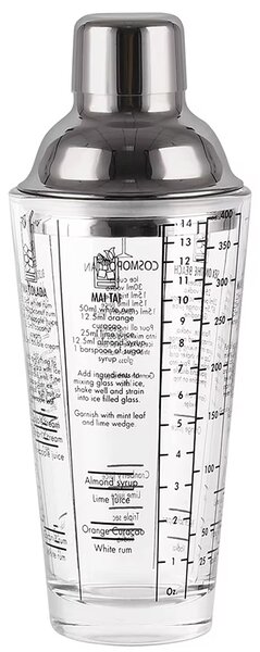 Shaker din sticla Pufo Cocktail cu capac pentru bar si cocktail, 450 ml