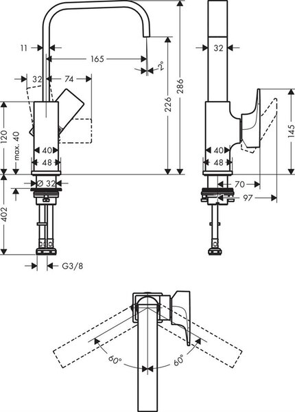 Hansgrohe Metropol baterie lavoar stativ negru 32511340