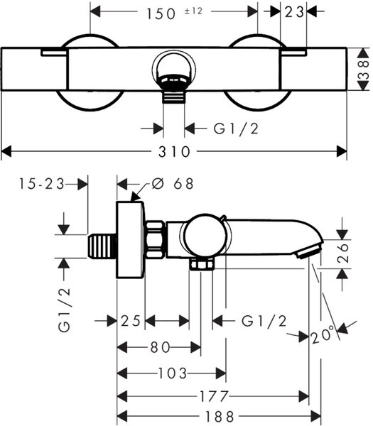 Hansgrohe Ecostat Fine baterie cadă-duș || 13325140