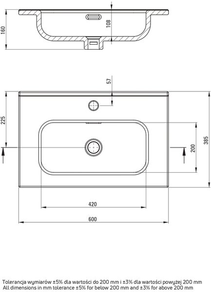 Deante Tubo lavoar 60x38.5 cm dreptunghiular mobilier-încastrat alb luciu CTU_6U6M