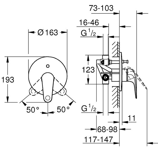 Grohe Swift baterie cadă-duș ascuns crom 24336001