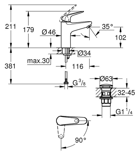 Grohe Swift baterie lavoar stativ StarLight Chrome 24329001