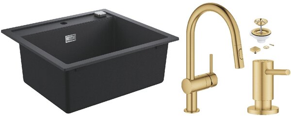 Set chiuvetă din granit Grohe K700 31651AP0, baterie bucătărie Grohe Minta 32321GN2, 40535GN0, 40400GN0