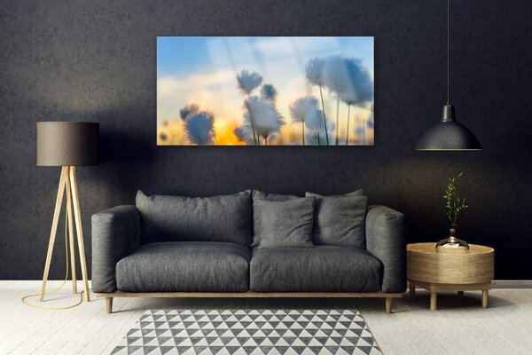 Tablou pe sticla Flori Floral alb