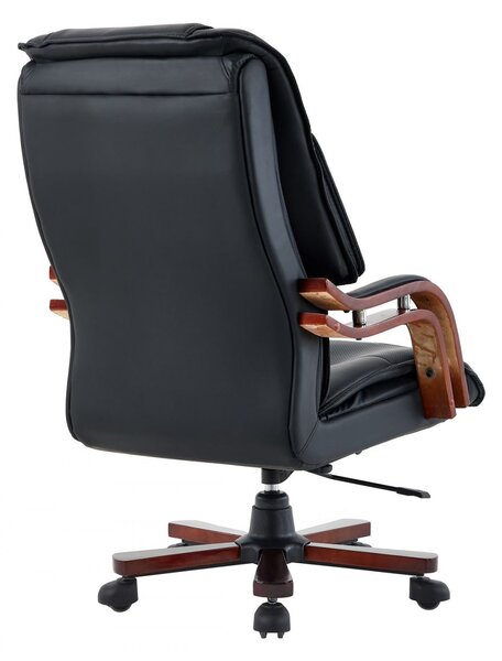 Scaun directorial din lemn masiv, piele ecologica Premium partial perforata, Negru/Maro