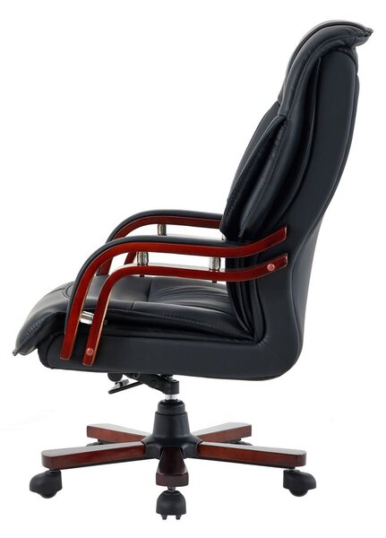 Scaun directorial din lemn masiv, piele ecologica Premium partial perforata, Negru/Maro