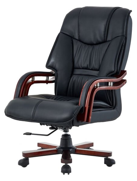 Scaun directorial din lemn masiv, piele ecologica Premium partial perforata, Negru/Maro