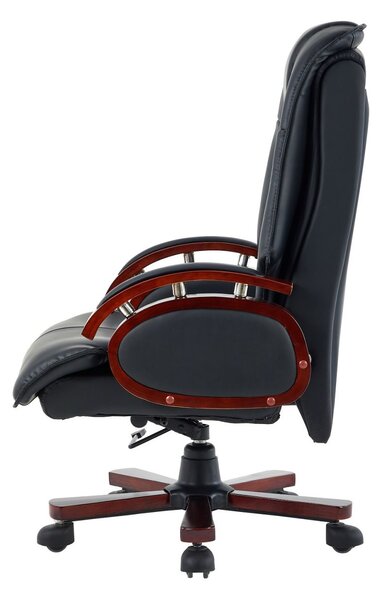 Scaun directorial din lemn masiv, piele PU Premium, Negru/Maro