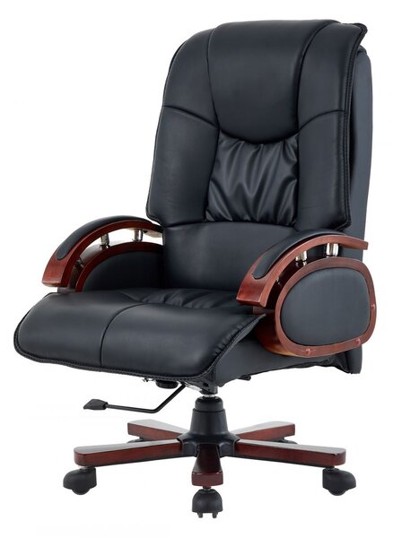 Scaun directorial din lemn masiv, piele PU Premium, Negru/Maro