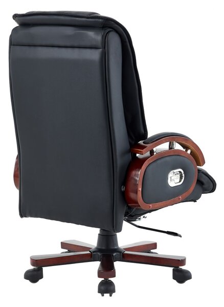 Scaun directorial din lemn masiv, piele PU Premium, Negru/Maro