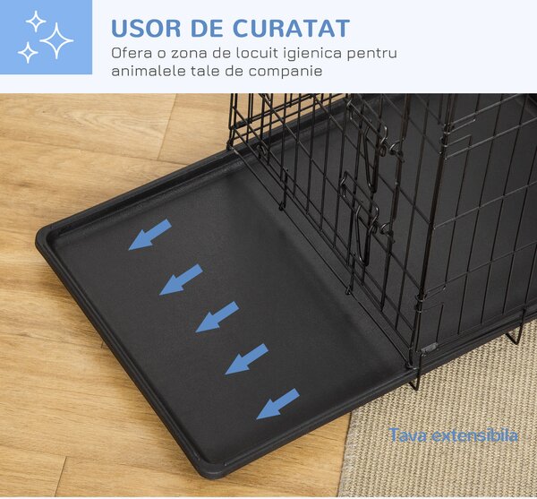 Cusca de transport pentru animale cu 2 usi cu inchidere de siguranta dubla, fir de otel si ABS 76×46×52cm Negru PawHut | Aosom Romania