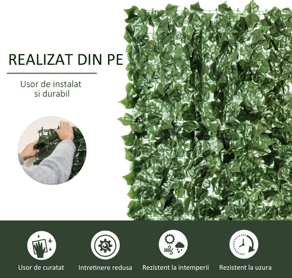 Outsunny Gard Viu Artificial pentru Balcon și Grădină din PE Anti-UV, 240x100 cm, Verde Închis | Aosom Romania