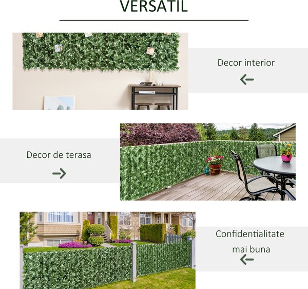 Outsunny Gard Viu Artificial pentru Balcon și Grădină din PE Anti-UV, 240x100 cm, Verde Închis | Aosom Romania