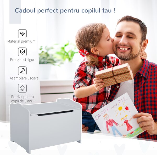 HOMCOM Cutie Depozitare Lemn cu Capac, Design Modern, 60x40x48cm, Gri | Aosom Romania