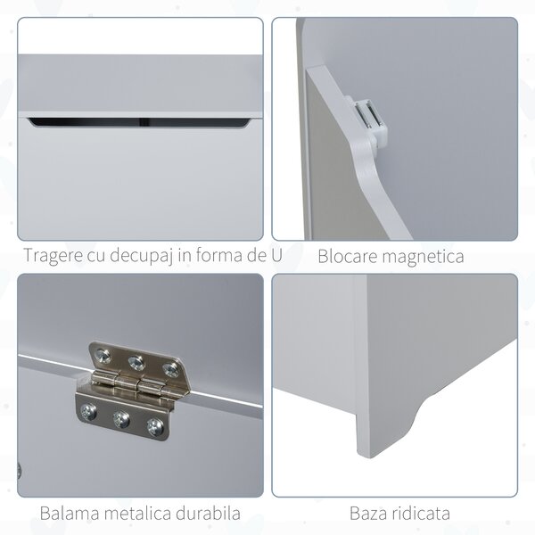 HOMCOM Cutie Depozitare Lemn cu Capac, Design Modern, 60x40x48cm, Gri | Aosom Romania
