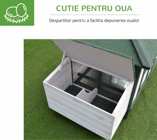 Cotet de gaini PawHut, lemn 196x76x97cm, alb/verde | AOSOM RO