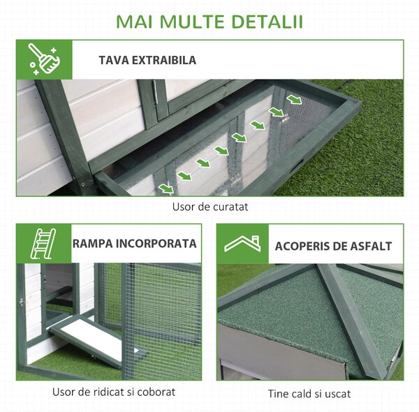Cotet de gaini PawHut, lemn 196x76x97cm, alb/verde | AOSOM RO