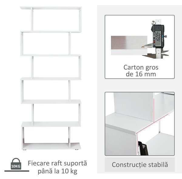 HOMCOM Bibliotecă din Lemn cu 6 Rafturi, 80x24x191 cm, Alb | Aosom Romania